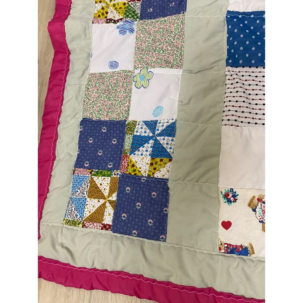 Vintage Ball Doll Patchwork Quilt Blanket Frances Grimett Handmade Pink Multi